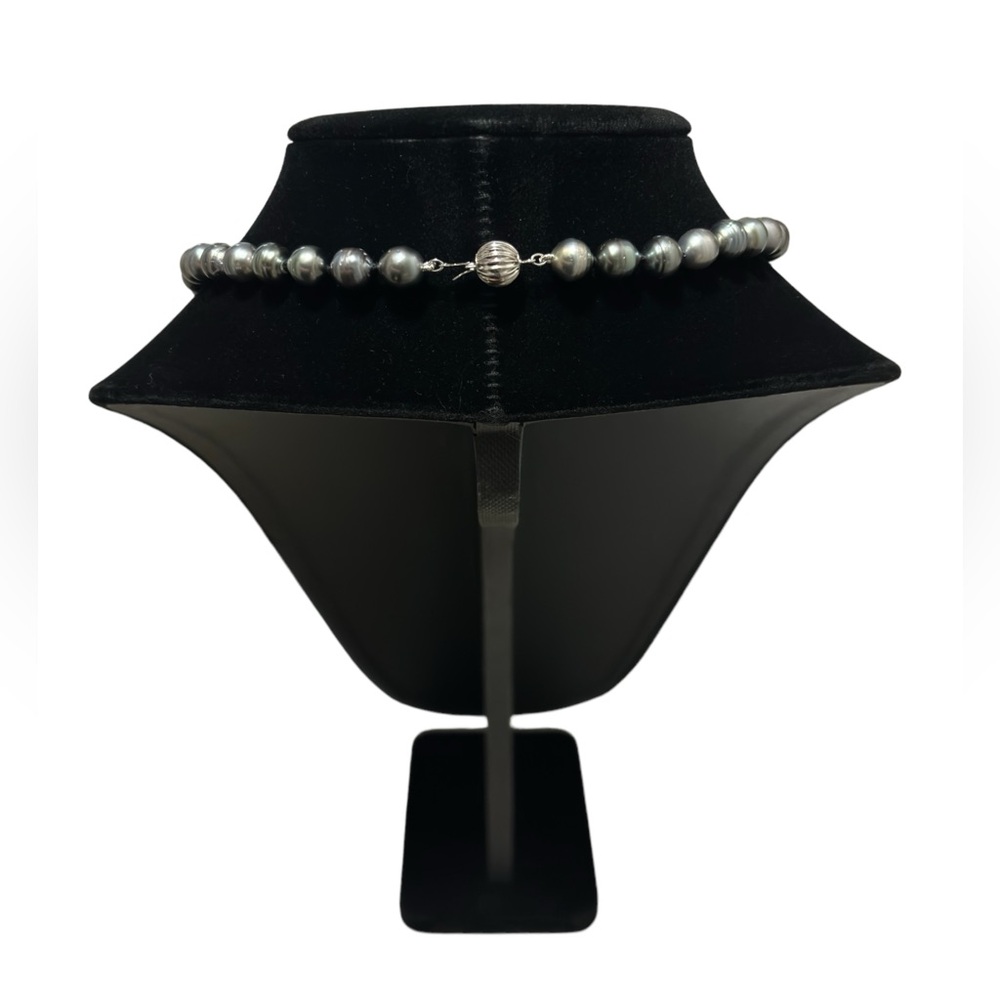Tahitian Pearl Necklace 18” 14k White Gold Clasp Grey/Black 8-10mm NEW IN BOX - Picture 6 of 12